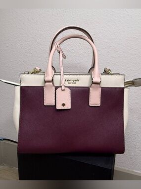 kate spade Two-Tone Saffiano Satchel - Plum, Blush & Cream